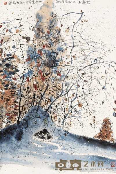 朱道平 1998年作 秋趣图 立轴 65.5×44cm;25.8×17.3cm